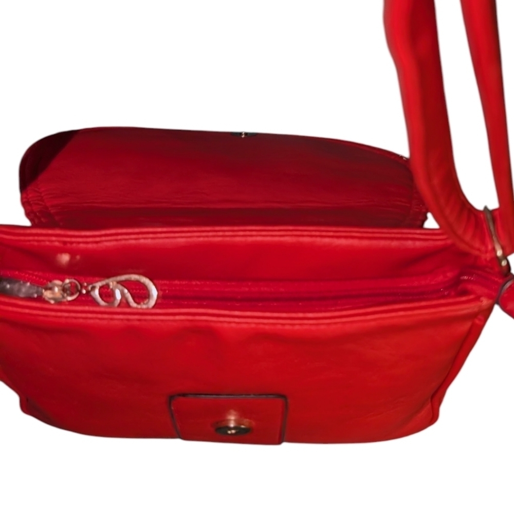 Faux Leather Red Crossbody Shoulder Bag - Picture 7 of 13